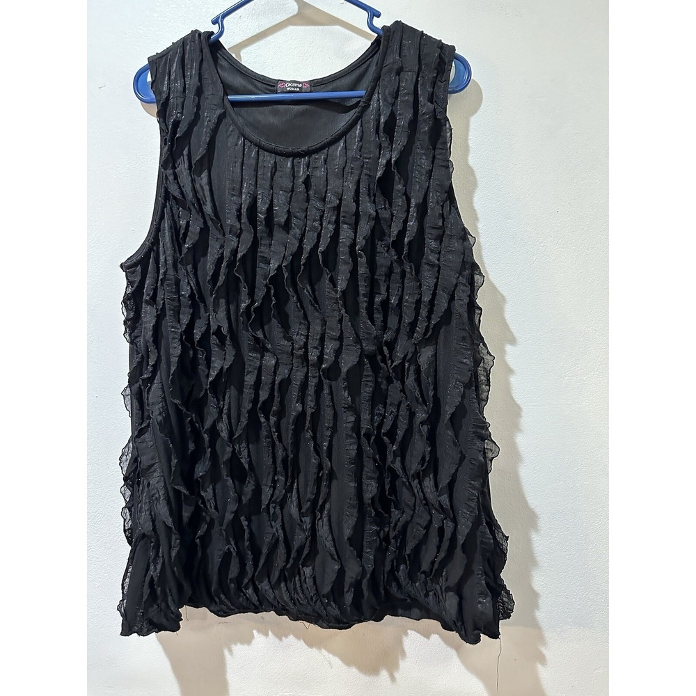 Cocomo Women's Ruffle Tiered Top  Black Sheer Cold shoulder Tank 1X